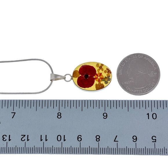 Red Pressed Crown Of Thorn Mixed Flower Pendant ONLY | Sterling Silver 925 - Picture 3 of 3